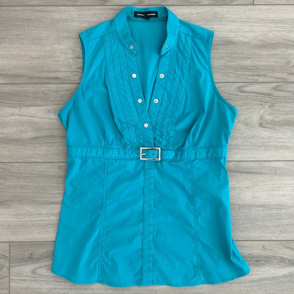 Express Blue Sleeveless Fitted Blouse Y2K style